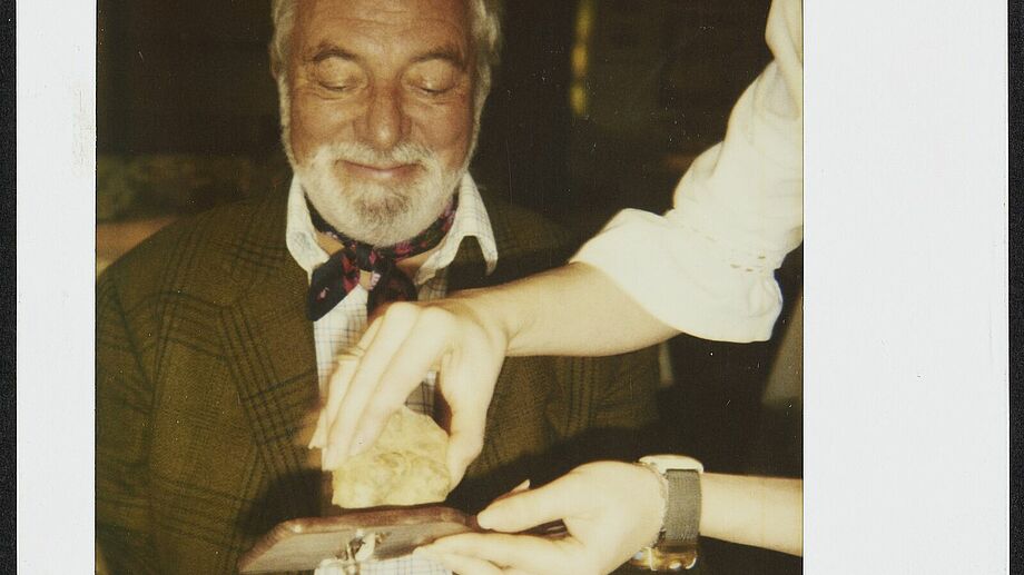 Wolfram Siebeck gets truffles rubbed over his food in the Hohenried Restaurant at the Rosengarten in Freudenstadt