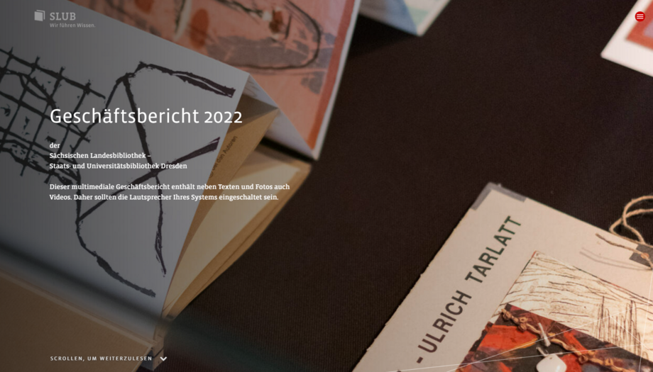 Titelseite des Geschäftsberichtes 2022: Grafikwerk Tarlatt auf schwarzem Hintergrund