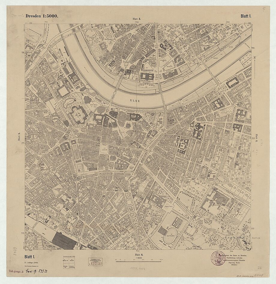 Plan der Stadt Dresden (Großteil Altstadtbereich)
