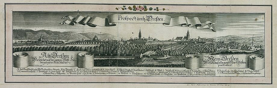 Kupferstich der Ansicht Dresdens von Westen, 1679