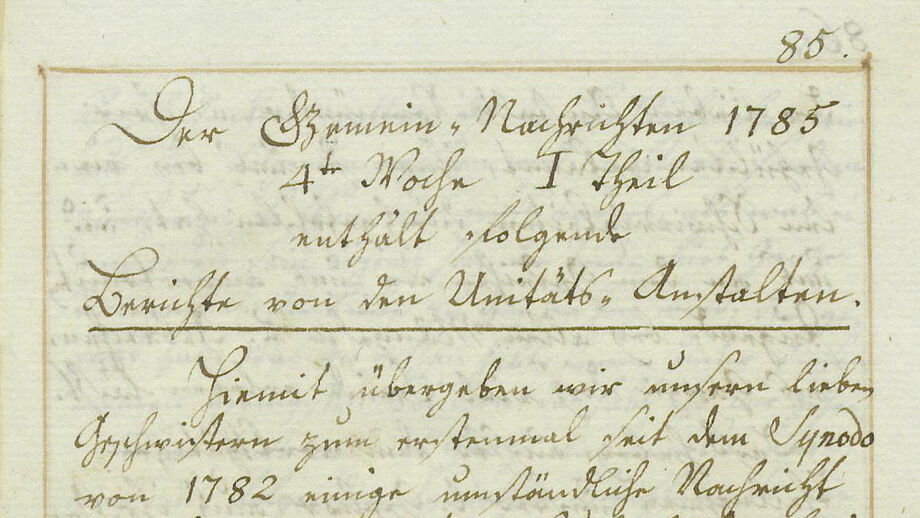 Gemein-Nachrichten, 1785 - News from the Brethren Community