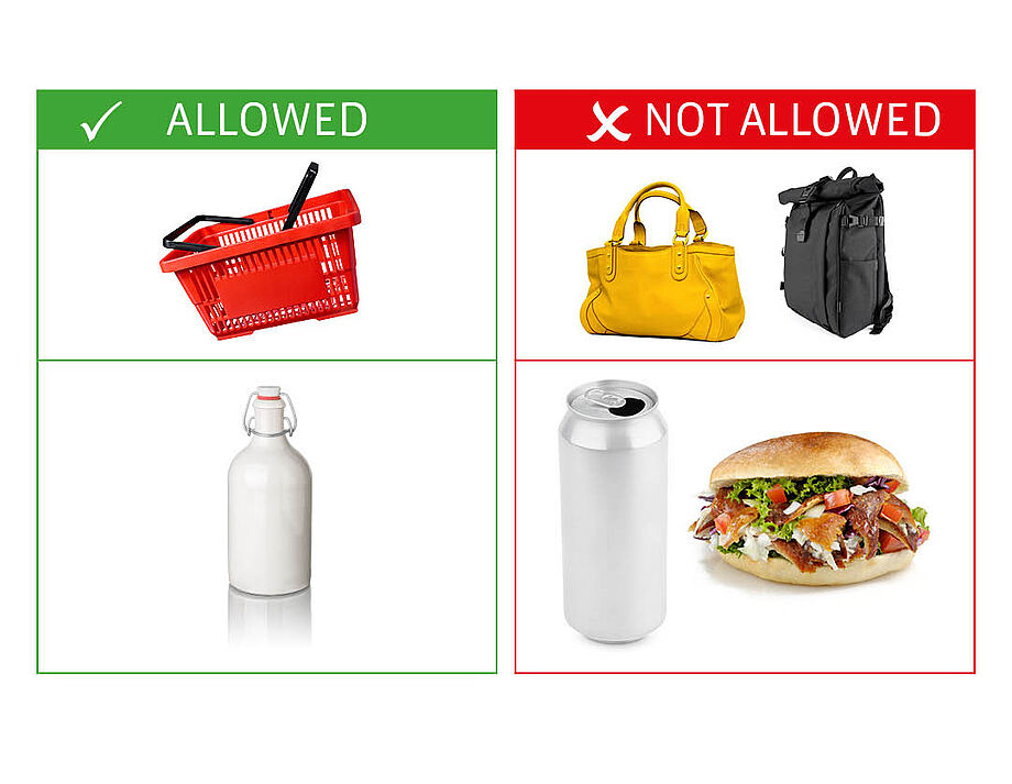 Visualisation Do's and Don'ts to bring into the library: no bags and backpacks, no overdressing, no food, only drinks in closed containers.