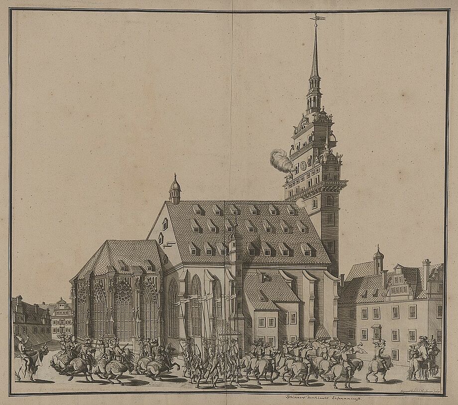 Ansicht der alten Kreuzkirche zu Dresden, 1680 