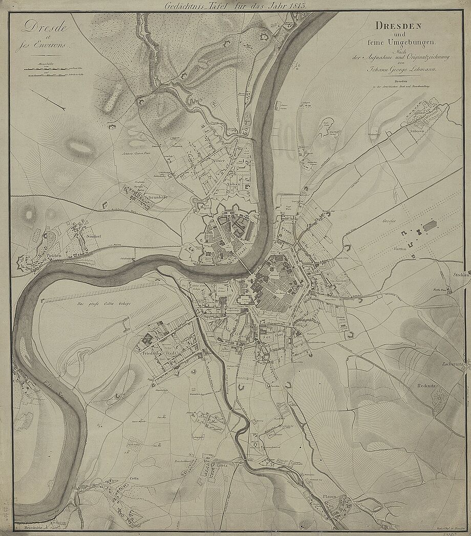 Kupferstichkarte von Dresden und seiner Umgebung