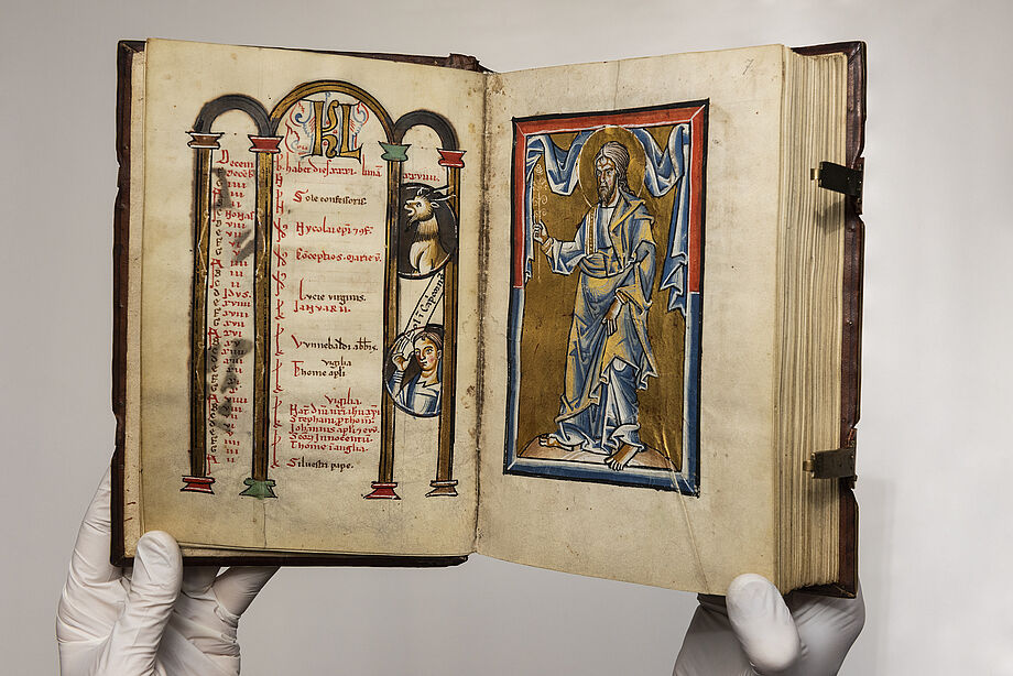 Der St. Marienthaler Psalter und das Kapiteloffiziumsbuch des Klosters Altzelle sind noch bis 6.1.2024 in der Schatzkammer der SLUB zu sehen. Foto: Ben Gierig