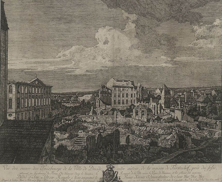 Ansicht der zerstörten Pirnaischen Vorstadt in Dresden