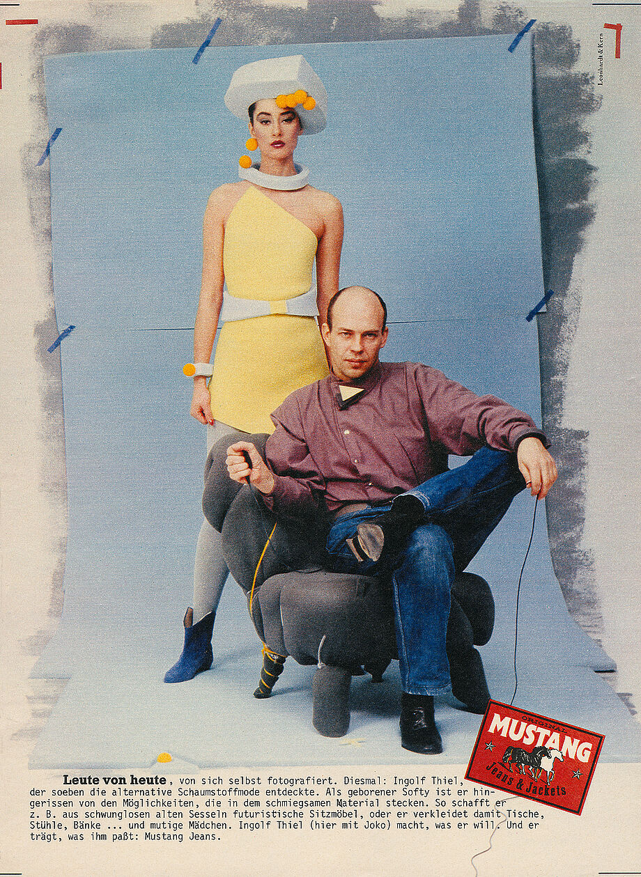 Ingolf Thiel: Anzeige für Mustang-Jeans [Selbstporträt mit Joko], Ausriss, 1981/83