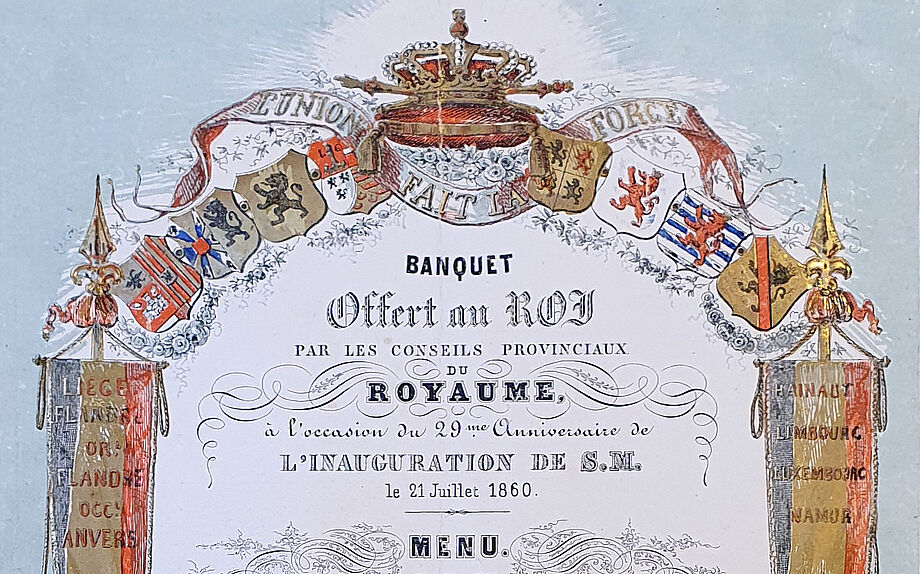 Menükarte aus Belgien vom 21. Juli 1860.  Mscr.Dresd.App.3511,D,328,Nr.60.