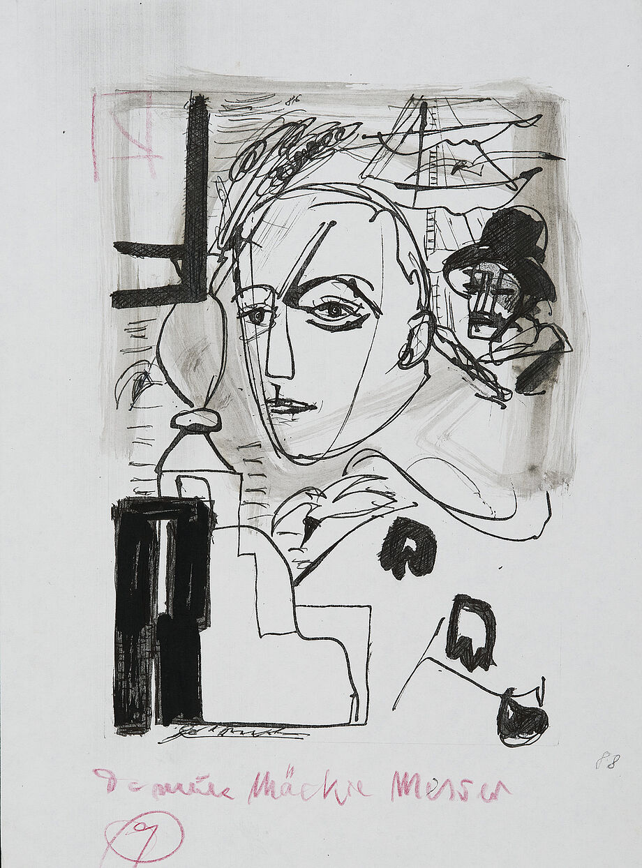 Zeichnung Mäckie Messer zu Bertolt Brechts Dreigroschenoper, 1988