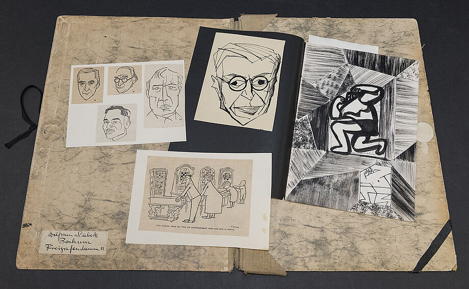 Zeichnungen und Grafiken Siebecks in seiner originalen Sammelmappe; © SLUB Dresden, Ramona Ahlers-Bergner